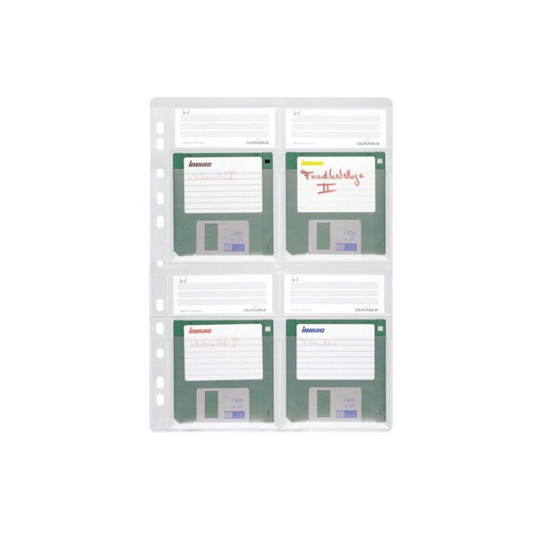 Lefűzhető Floppy lemez tartó tok, tasak 5db-os készlet, 4 lemez részére, átlátszó Durable 5243