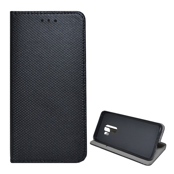 Tok álló, bőr hatású (FLIP, oldalra nyíló, asztali tartó funkció, rombusz minta) FEKETE [Samsung Galaxy S9 Plus (SM-G965)]