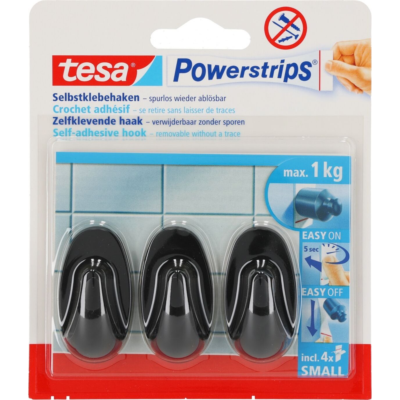 tesa Black Hooks S Powerstrips öntapadó kampó Kis ovális Fekete (58275-00000-20)