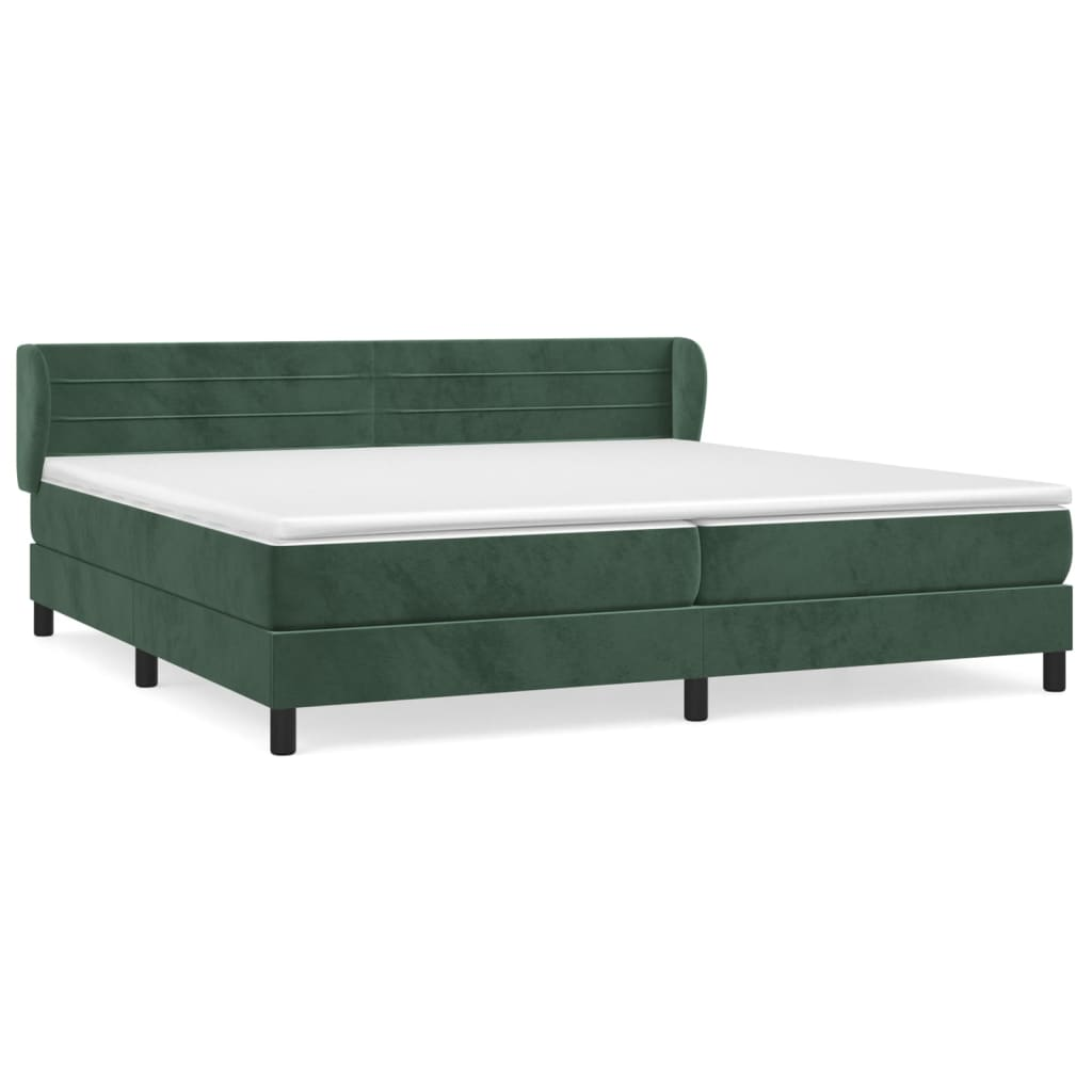 sötétzöld bársony rugós ágy matraccal 200x200 cm (3127574)