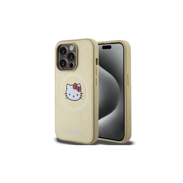 Hello Kitty HKHMP14LPGHCKD iPhone 14 Pro 6.1" készülékhez Leather Kitty Head MagSafe kemény tok arany