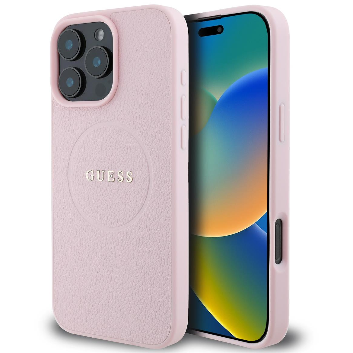 Guess PU Grained Classic Logo iPhone 16 Pro MagSafe rózsaszín tok (GUHMP16LPGHSMMP)