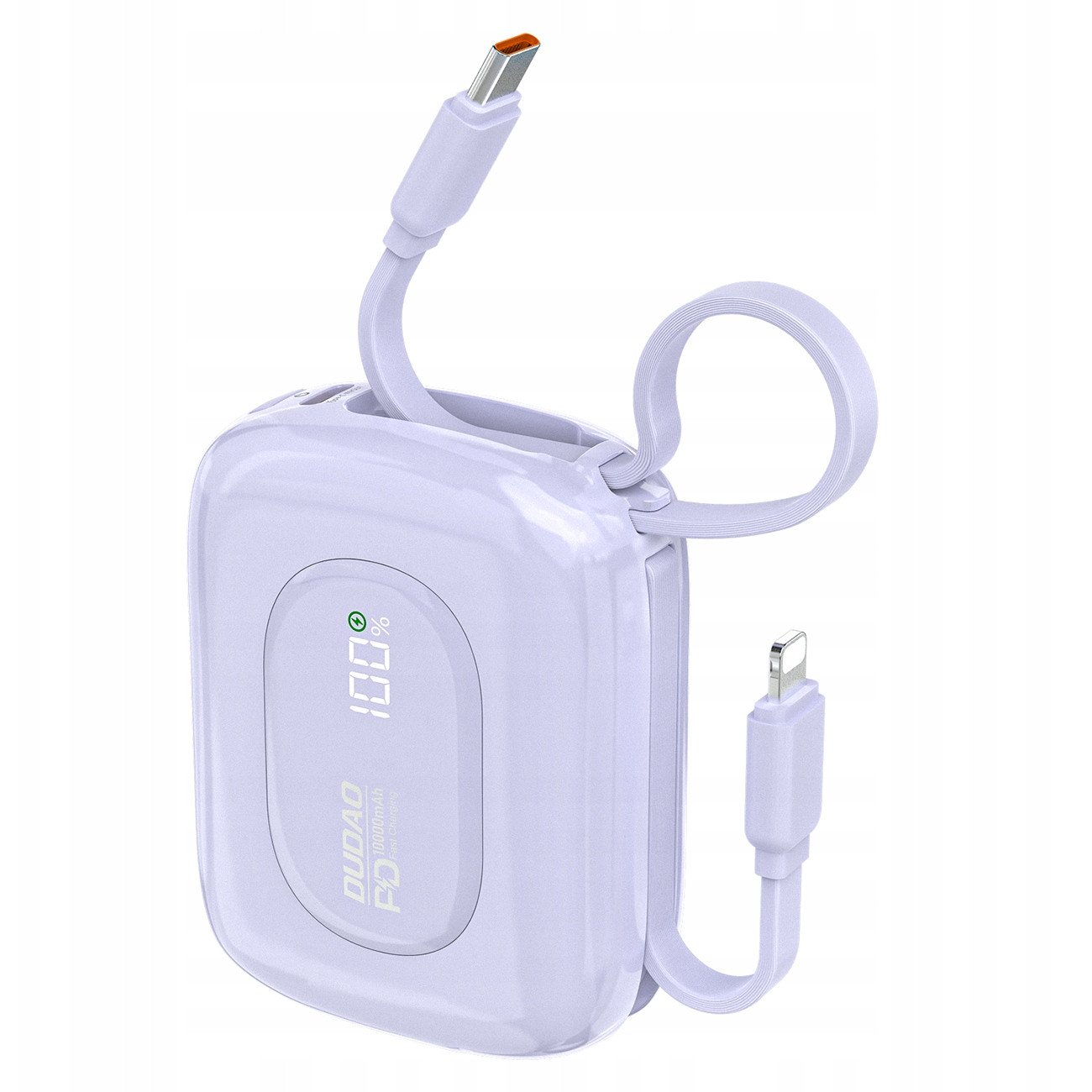 Dudao K32 Powerbank 10000mAh 22.5W Beépített USB-C/Lightning Kábel Lila (6977196682041)