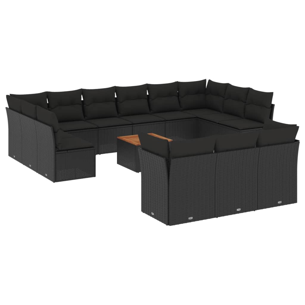 14 részes fekete polyrattan kerti ülőgarnitúra párnákkal (3223920)