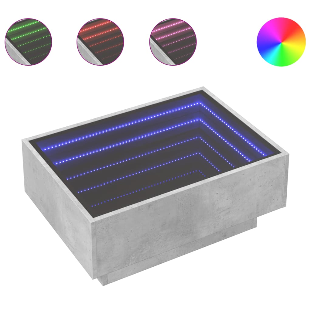 betonszürke szerelt fa dohányzóasztal LED-del 70 x 50 x 30 cm (847514)