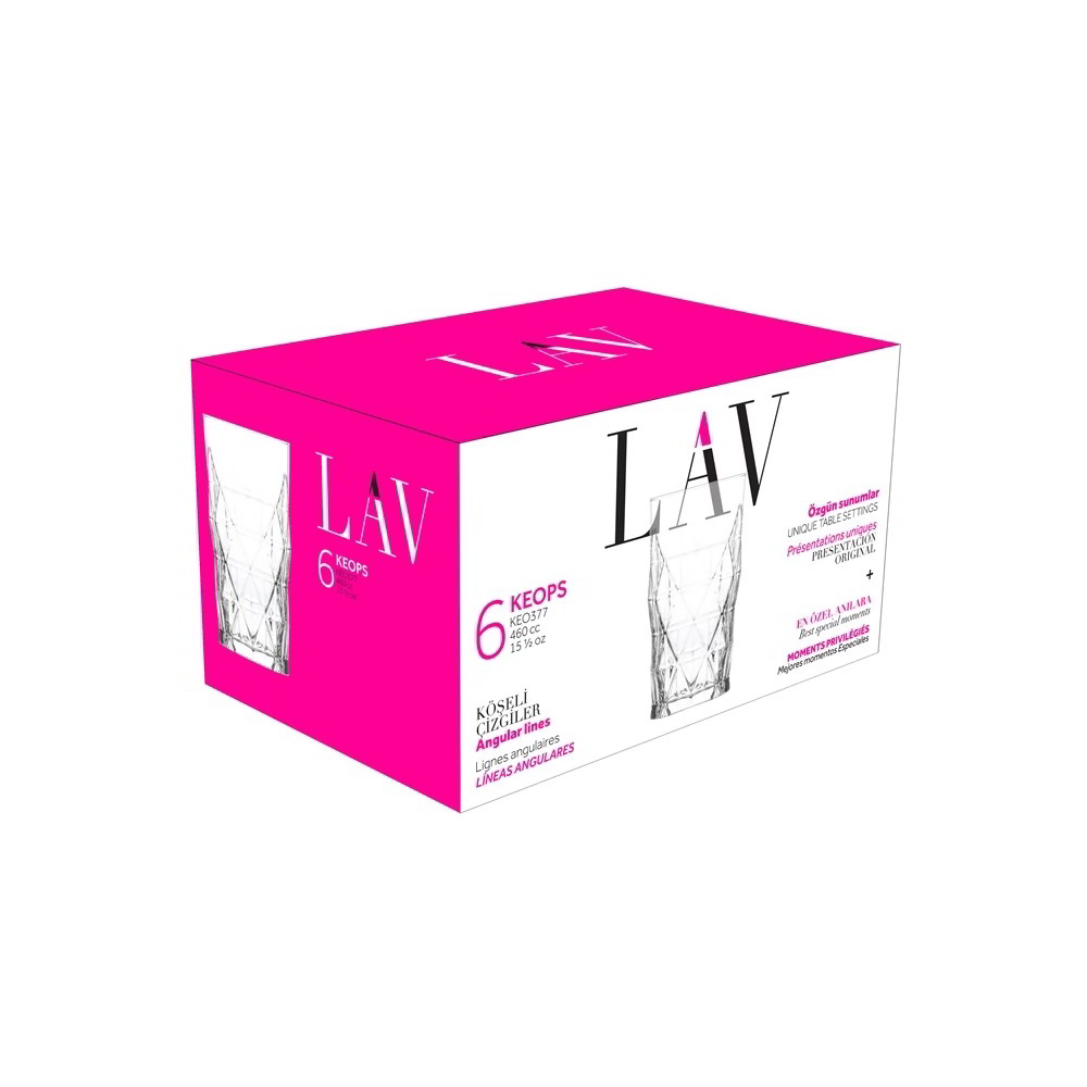 LAV Keops Long Drink 460ml Koktélos üveg pohár szett 6 darabos (LV-KEO377F)