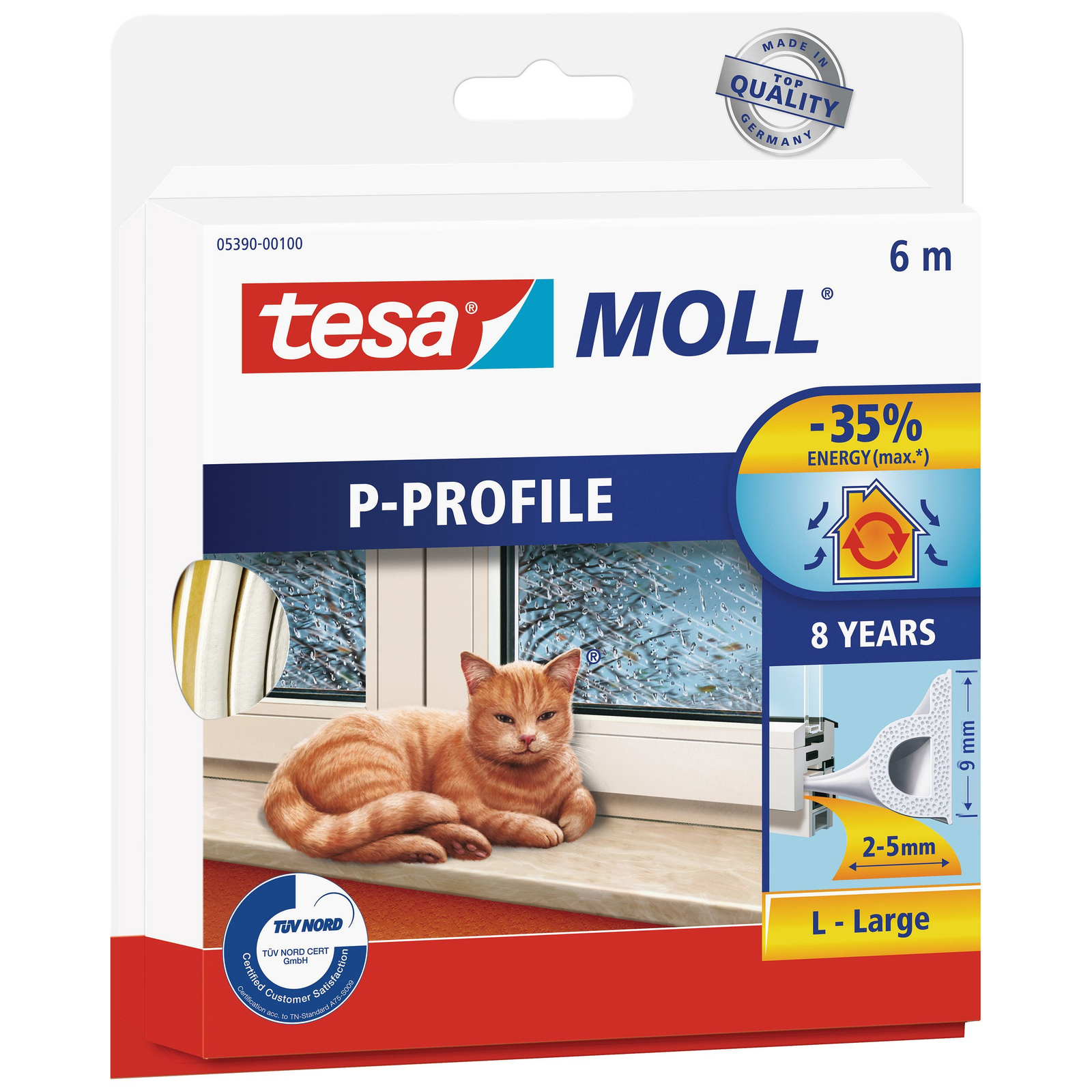 Tesa tesamoll® P profil Ajtó- és ablaktömítő szalag 9 mm x 6 m - Fehér (6 méter) (05390-00102-00)