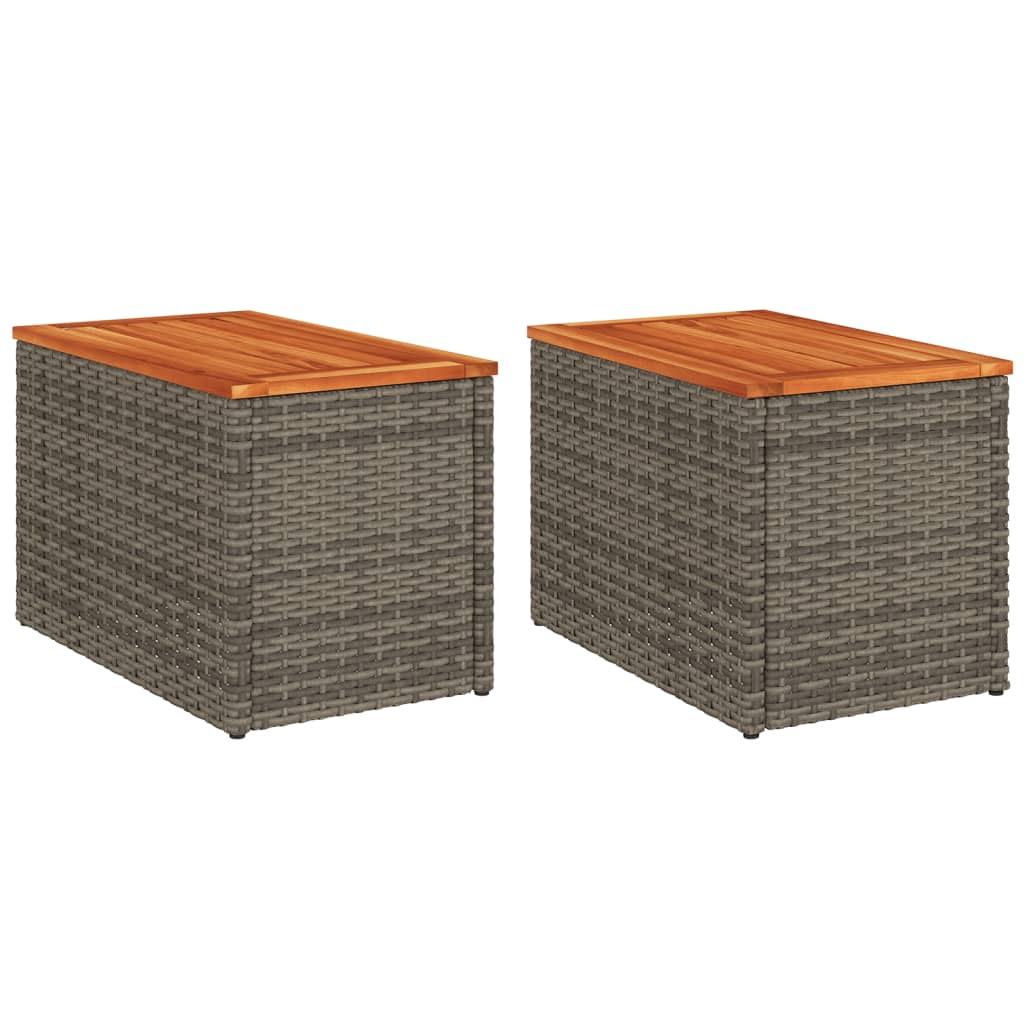2 db szürke polyrattan és tömör fa kerti kisasztal 55x34x37 cm (366131)
