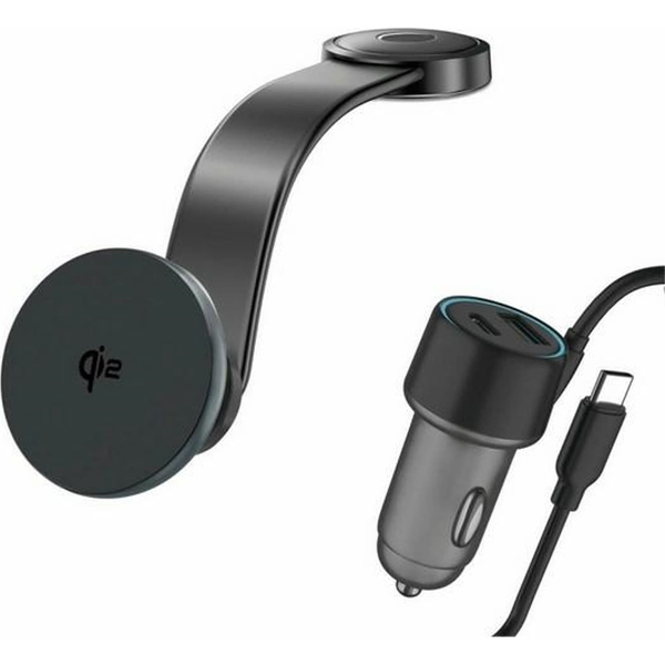 4smarts Indukciós Autós Töltő 15W + Autós Szivargyújtó Töltő 1xUSB és 1x Type-C Csatlakozással és Type-C Kábellel - Szürke