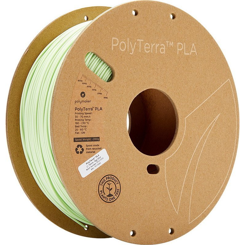Polymaker 70869 PolyTerra PLA 3D nyomtatószál PLA műanyag alacsonyabb műanyag tartalom 1.75 mm 1000 g Menta 1 db (PLM-22653)