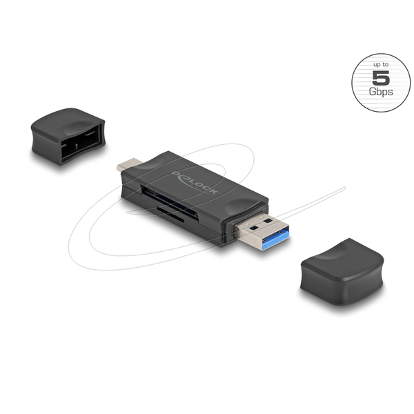 DELOCK Card Reader USB 5 Gbps USB-C/A für SD uns MicroSD  sw