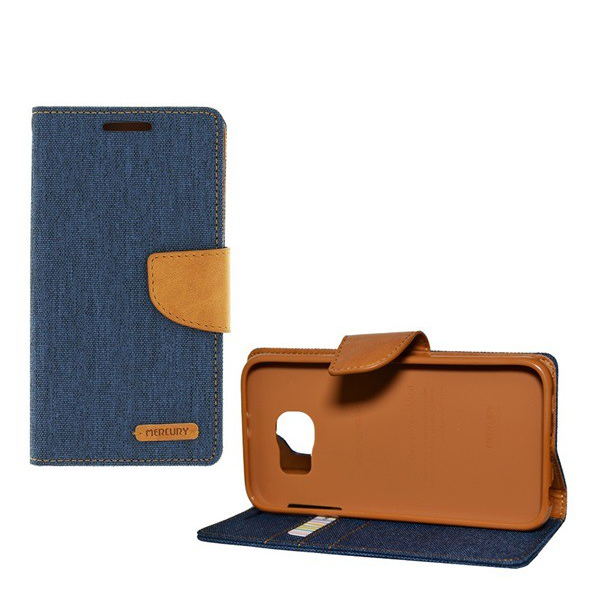 MERCURY Canvas Diary tok álló (FLIP, oldalra nyíló, asztali tartó funkció, textil hatás) SÖTÉTKÉK [Samsung Galaxy S6 (SM-G920)] (5996457566167)
