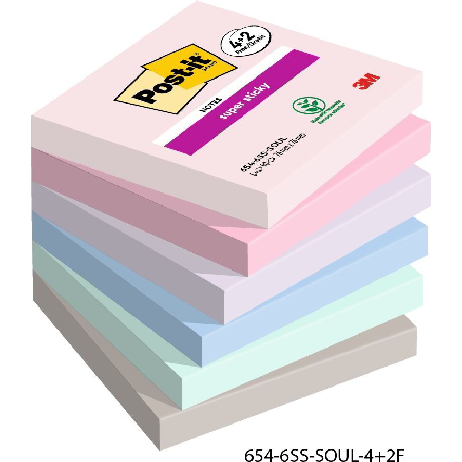 3M Post-it Super Sticky Soulful 76x76mm öntapadó jegyzettömb - Színes (90 lap / tömb) (7100259203)