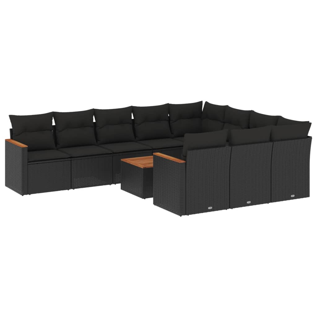 11 részes fekete polyrattan kerti ülőgarnitúra párnákkal (3226342)