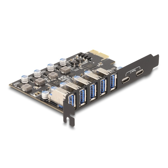Delock USB 5 Gbps sebességű PCI Expressz x1 kártya - 5 db. külső Á-típusú + 2 db. külső USB Type-C anya (90346) (90346)