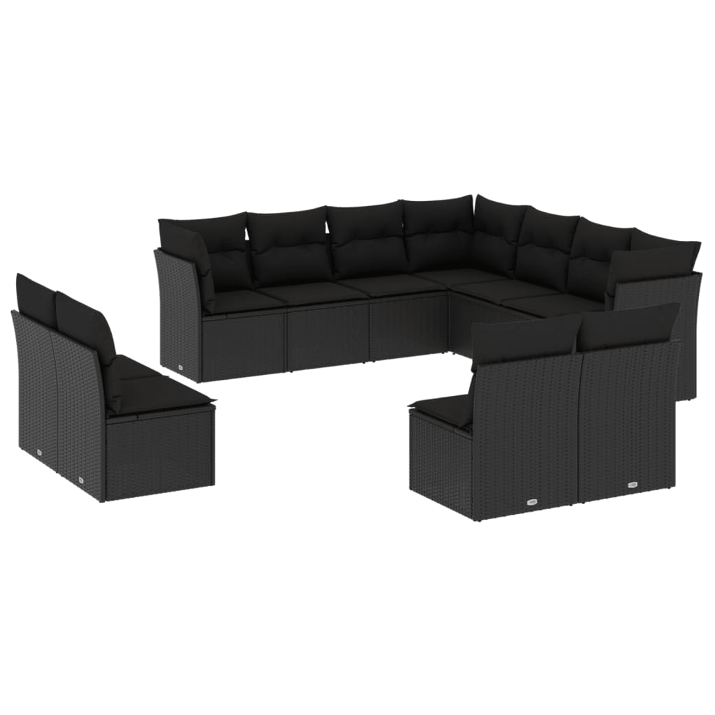 11 részes fekete polyrattan kerti ülőgarnitúra párnákkal (3249654)