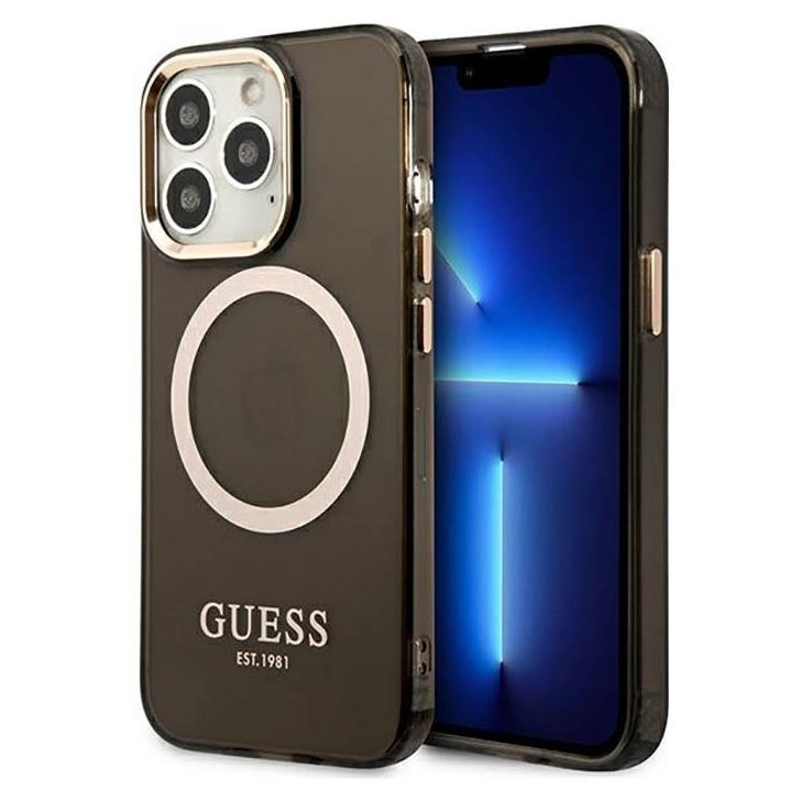 Guess Translucent Apple iPhone 13 Pro MagSafe Tok - Fekete/Mintás (GUHMP13LHTCMK)