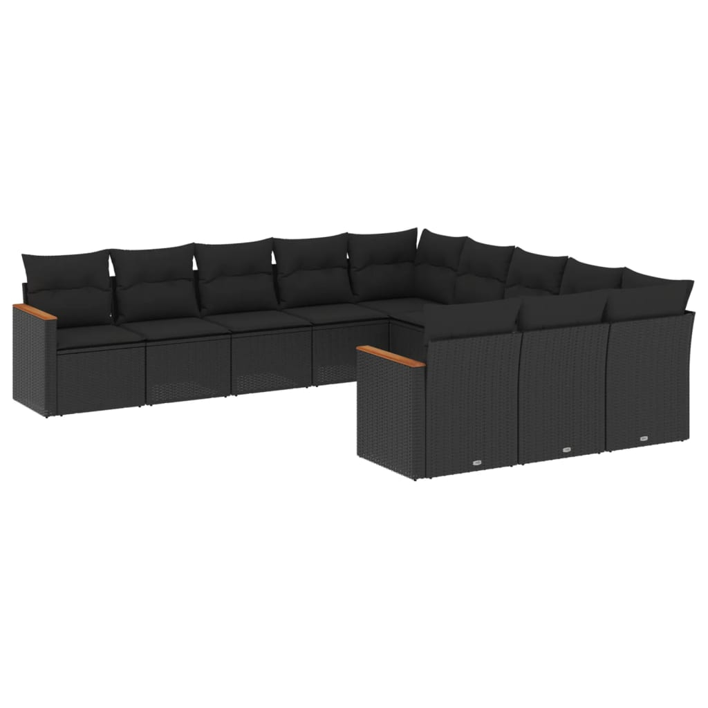 11 részes fekete polyrattan kerti ülőgarnitúra párnákkal (3258828)