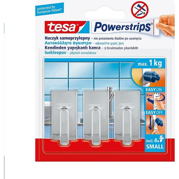 tesa POWERSTRIPS® Öntapadó kampó Small Classic Króm