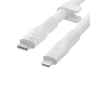 Кабел за зареждане Belkin, Boost Charge Flex, Силикон, USB-C към Lightning, 3 м, Бял