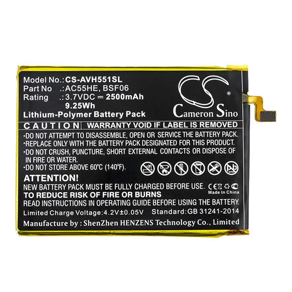 Cameron Sino Li-Polymer akku (3.7V/2500mAh, Archos AC55HE kompatibilis) FEKETE (CS-AVH551SL)
