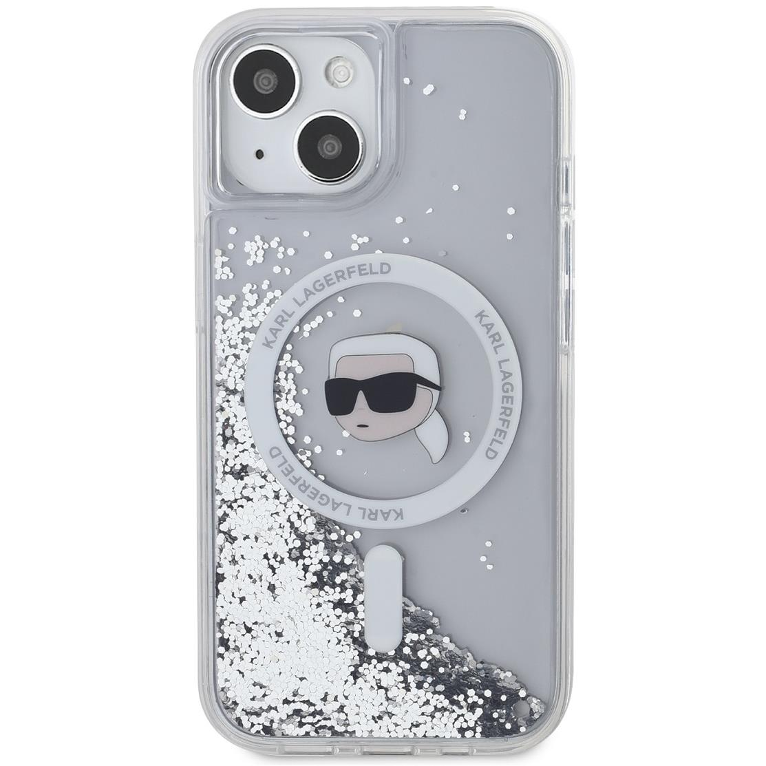Karl Lagerfeld Liquid Glitter Karl Head iPhone 15 MagSafe átlátszó tok (KLHMP15SLGKISGH)
