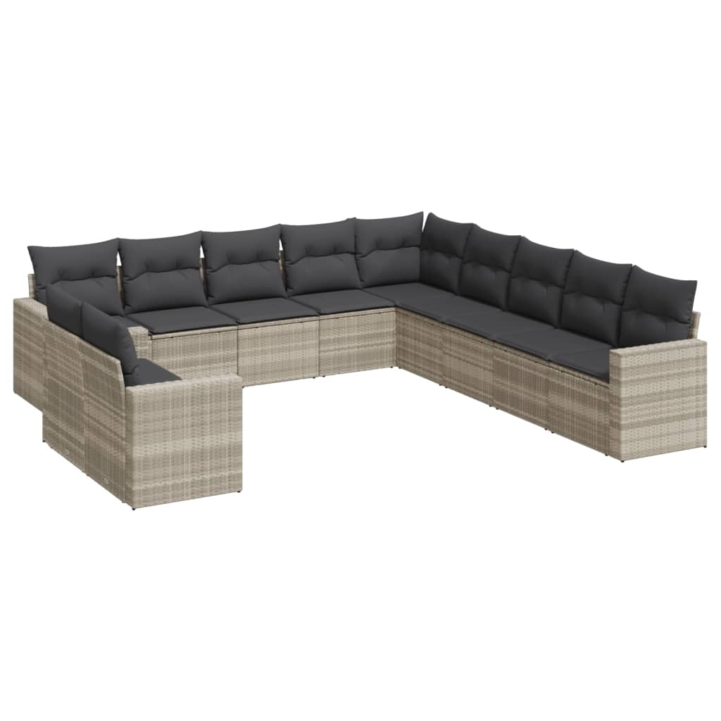 11 részes világosszürke polyrattan kerti ülőgarnitúra párnákkal (3251529)