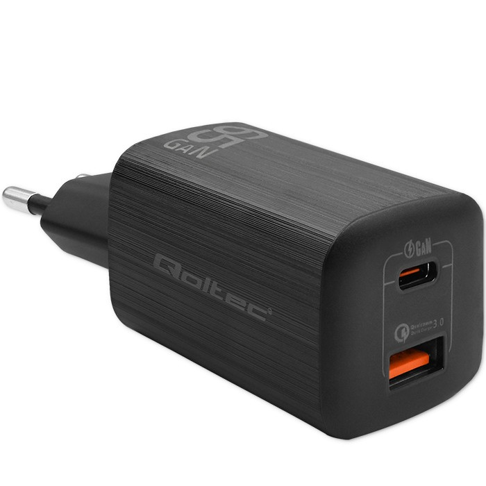 Qoltec Gan Ultra USB-A / USB-C Hálózati töltő - Fekete (65W) (50766)