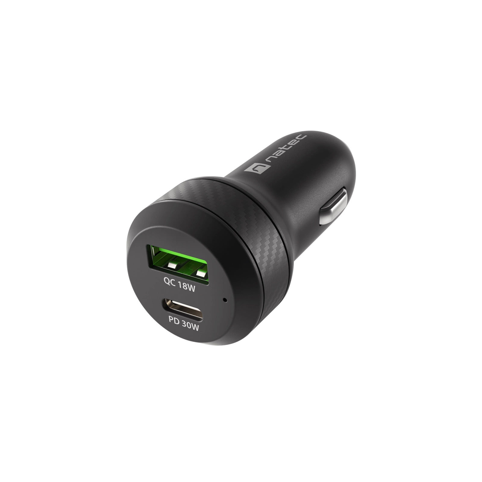 Natec Coney USB-A/USB-C Autós töltő - Fekete (30W) (NUC-1980)