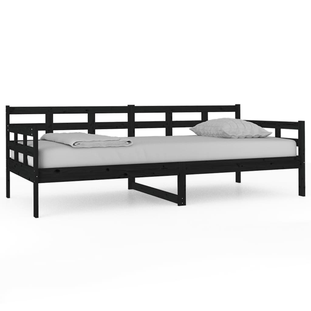 fekete tömör fenyőfa kanapéágy 90x200 cm (820361)