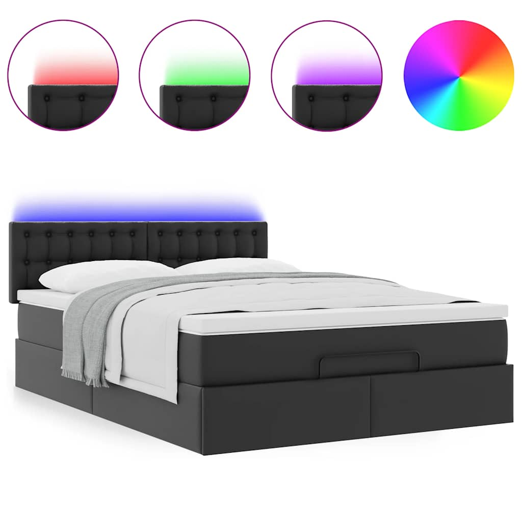 fekete műbőr ottomán ágy matracokkal & LED-ek 140x190cm (3312152)