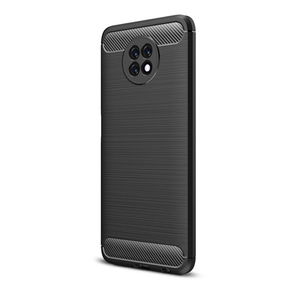 Szilikon telefonvédő (közepesen ütésálló, légpárnás sarok, szálcsiszolt, karbon minta) FEKETE [Xiaomi Redmi Note 9 5G] (5996591036755)
