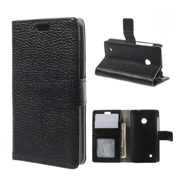 Tok álló, valódi bőr (FLIP, oldalra nyíló, asztali tartó funkció) FEKETE [Nokia Lumia 530] (5996457506460)