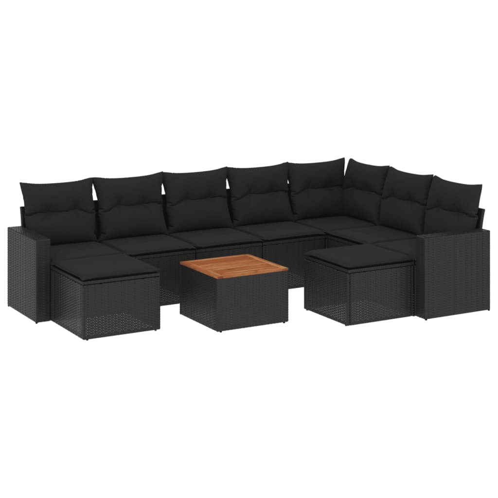 10 részes fekete polyrattan kerti ülőgarnitúra párnákkal (3256734)
