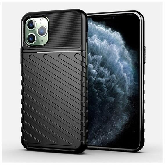Gigapack Apple iPhone 11 Pro Max csíkos dombormintás szilikon tok fekete (GP-122997) (GP-122997)