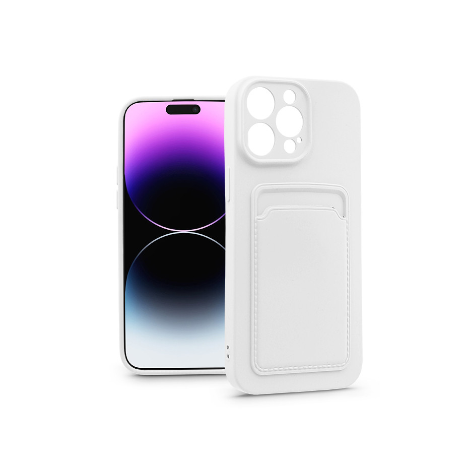 Apple iPhone 14 Pro Max szilikon hátlap kártyatartóval - Card Case - fehér (PT-6740)