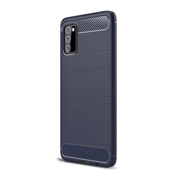 Szilikon telefonvédő (közepesen ütésálló, légpárnás sarok, szálcsiszolt, karbon minta) SÖTÉTKÉK [Samsung Galaxy A03s (SM-A037F)] (5996591109107)