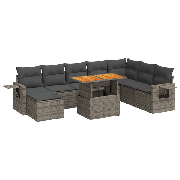 9 részes szürke polyrattan kerti ülőgarnitúra párnákkal