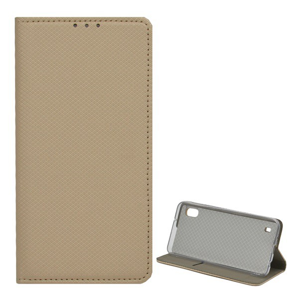 Tok álló, bőr hatású (FLIP, oldalra nyíló, asztali tartó funkció, rombusz minta) ARANY [Samsung Galaxy A10 (SM-A105F)] (5996457871179)