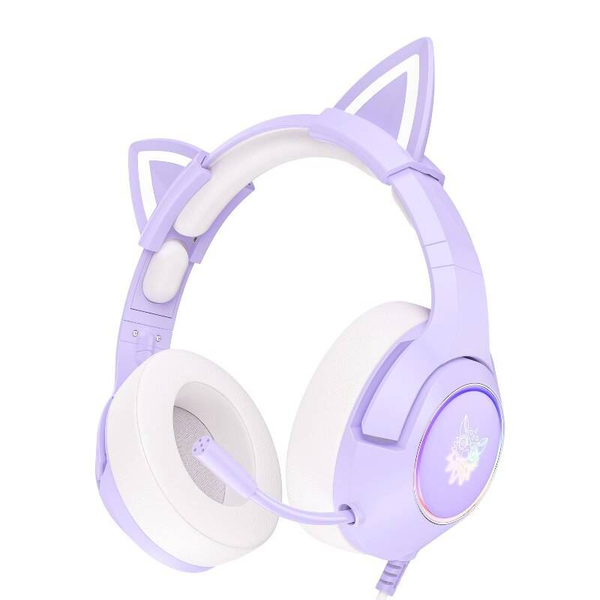 Casti cu fir K9, Onikuma, Cu Microfon, Urechi de pisica cu iluminare din spate RGB LED Albastru