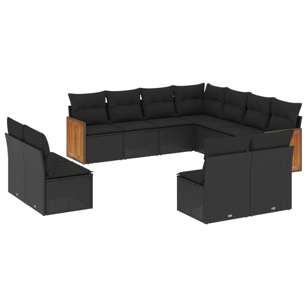 11 részes fekete polyrattan kerti ülőgarnitúra párnákkal (3260165)