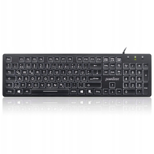 Klawiatura Perixx PERIBOARD-317, DE, illuminated keyboard, USB wired, large block letters, black (układ niemiecki)