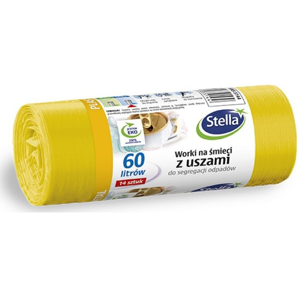  Stella Worki z uszami STELLA, do segregacji plastiku i metali, 60 l, 14 szt., żółte, żółty