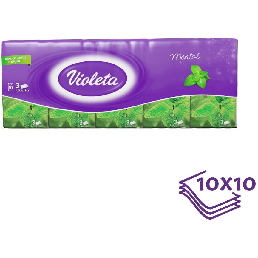 VIOLETA papierrzsebkendő 3 rétegű mentol 10 × 10 darab (3870128000537)