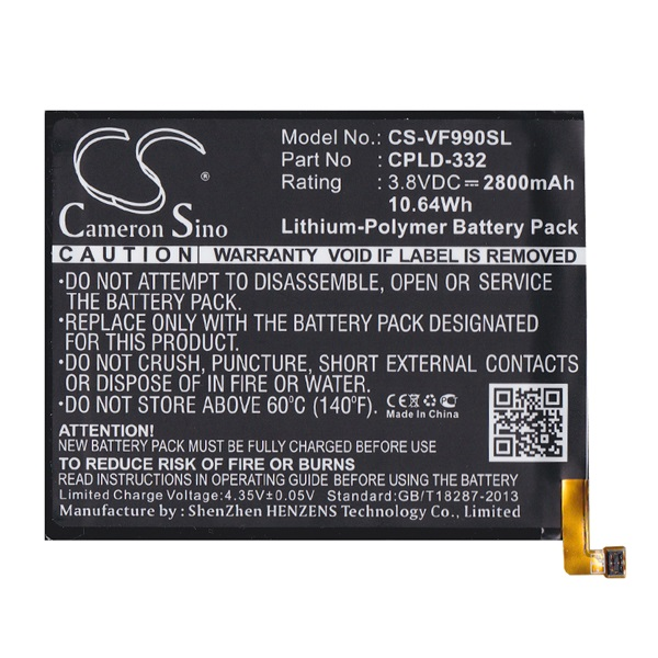 Cameron Sino Li-Polymer akku (3.8V/2800mAh, Vodafone CPLD-332 kompatibilis) FEKETE Vodafone Smart 4 max (VF990N) (CS-VF990SL)