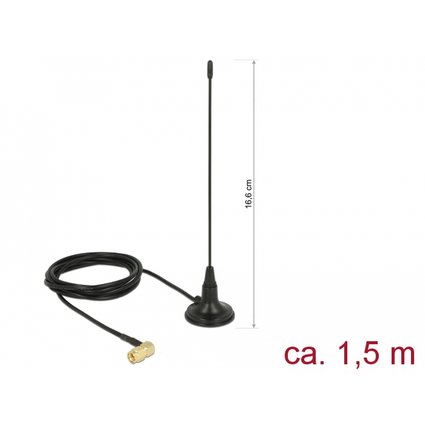 Delock 480 MHz Antenna SMA-dugó 2,5 dBi irányítatlan, rögzített, mágneses talppal és csatlakozók (89615)