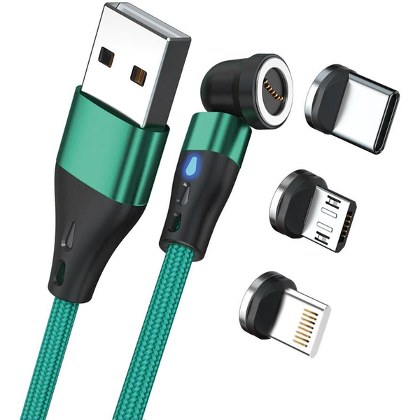 RealPower 439636 USB-A apa - USB-C/Lightning/USB-B apa 2.0 Adat és töltő kábel - Zöld (1m)