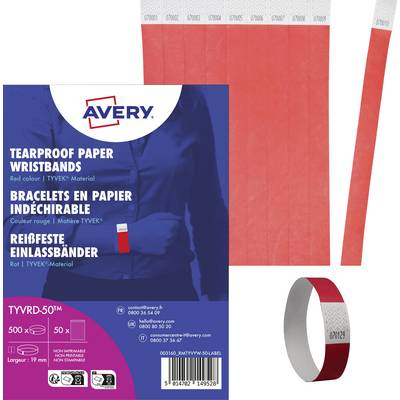 AVERY Tyvek karszalag 265x19 mm piros 500db AYTYVRD50