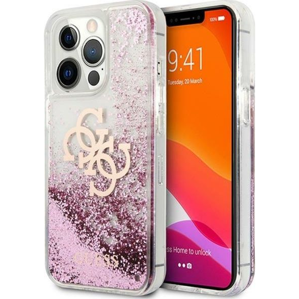 Guess TPU Big 4G Liquid Glitter Pink Apple iPhone 13 Pro Max hátlap tok, átlátszó (GUE1436PNK)