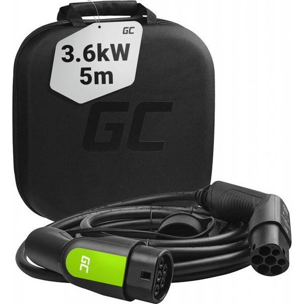 Green Cell Elektroauto Ladekabel/electric car charging cable Typ 2 3,6KW 16A 5m Black